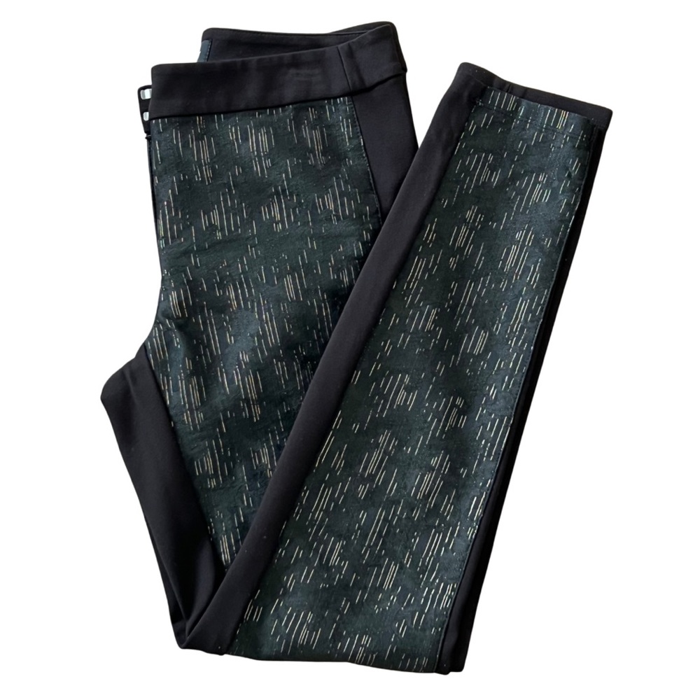 WHBM Black ponte pant with gold jacquard threading
